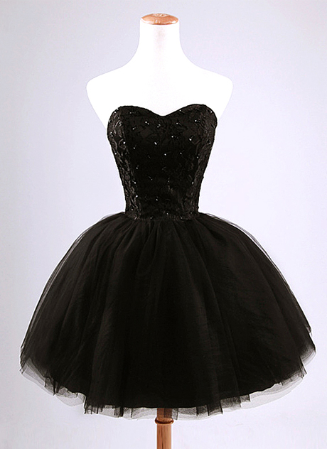 Sweetheart Lace Beading Hoco Dress Black Cocktail Dress