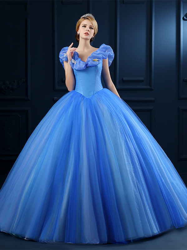 Cap Sleeves Butterfly Ball Gown Princess Cinderella Quinceanera Dress