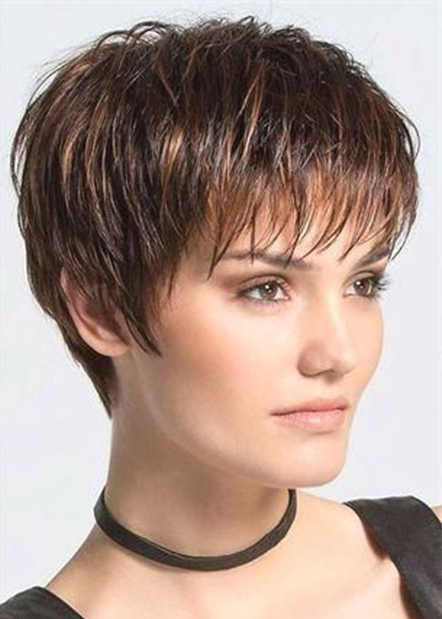 Women's Pixie Cut Boy Cut Hairstyle Straight Synthetic Hair Wigs With Bangs Capless Wigs 6Inches