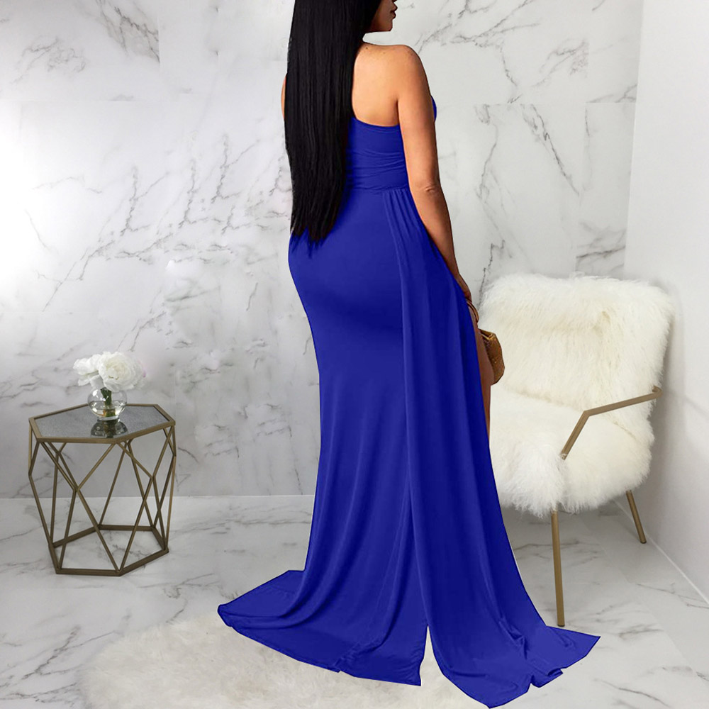 Floor-Length Split Sleeveless Oblique Collar Pullover Women's Dress