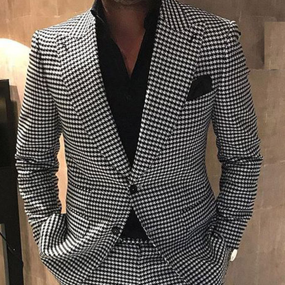 Fashion Pants Single-Breasted Houndstooth Men's Dress Suit