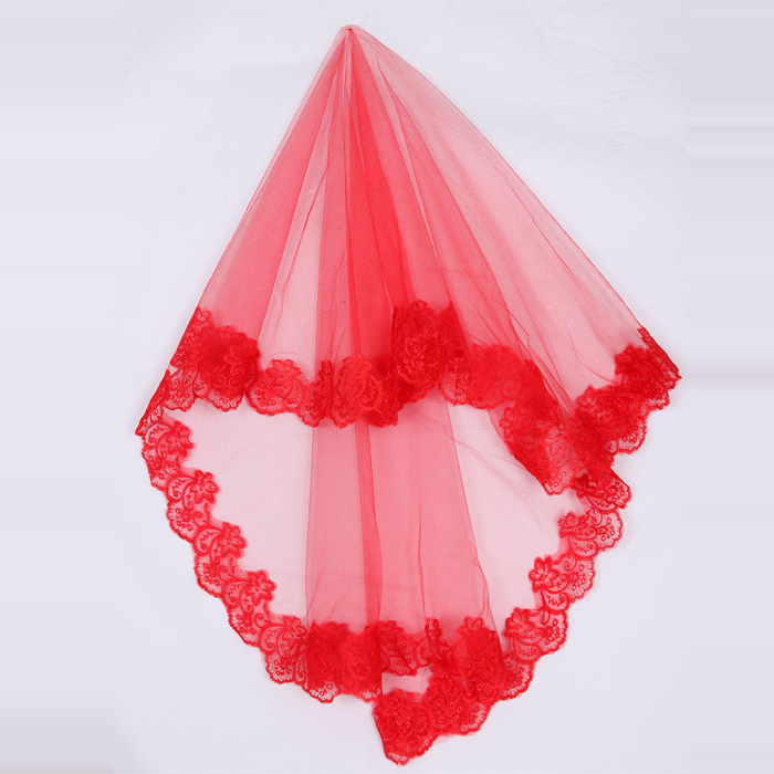 Red Lace Elbow Bridal Veil