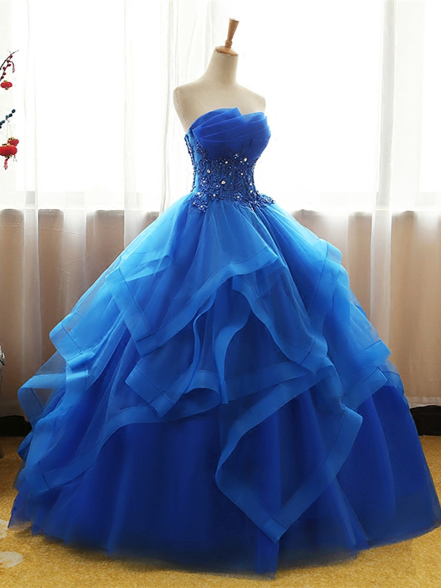 Ball Gown Appliques Beading Royal Blue Quinceanera Dress