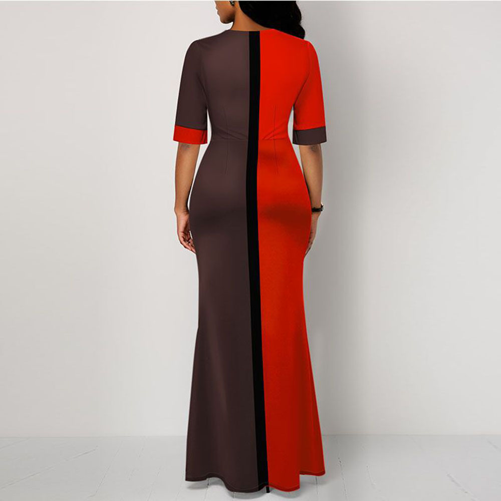 Floor-Length Split Round Neck Half Sleeve Pullover Women's Dress