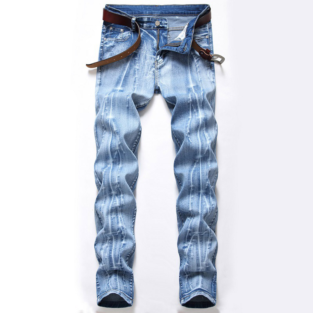 Worn Straight Zipper Denim Men's Jeans