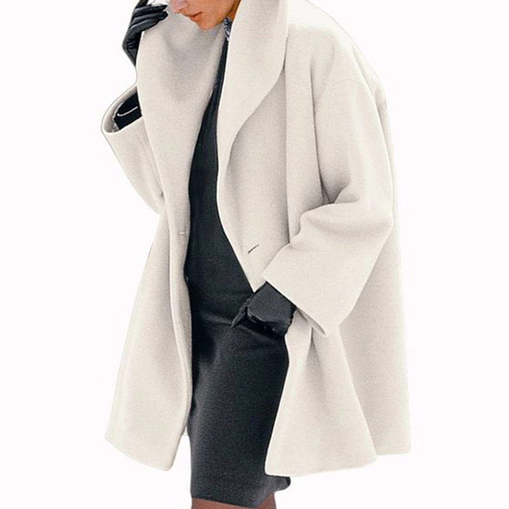 Loose One Button Button Mid-Length Women's Overcoat