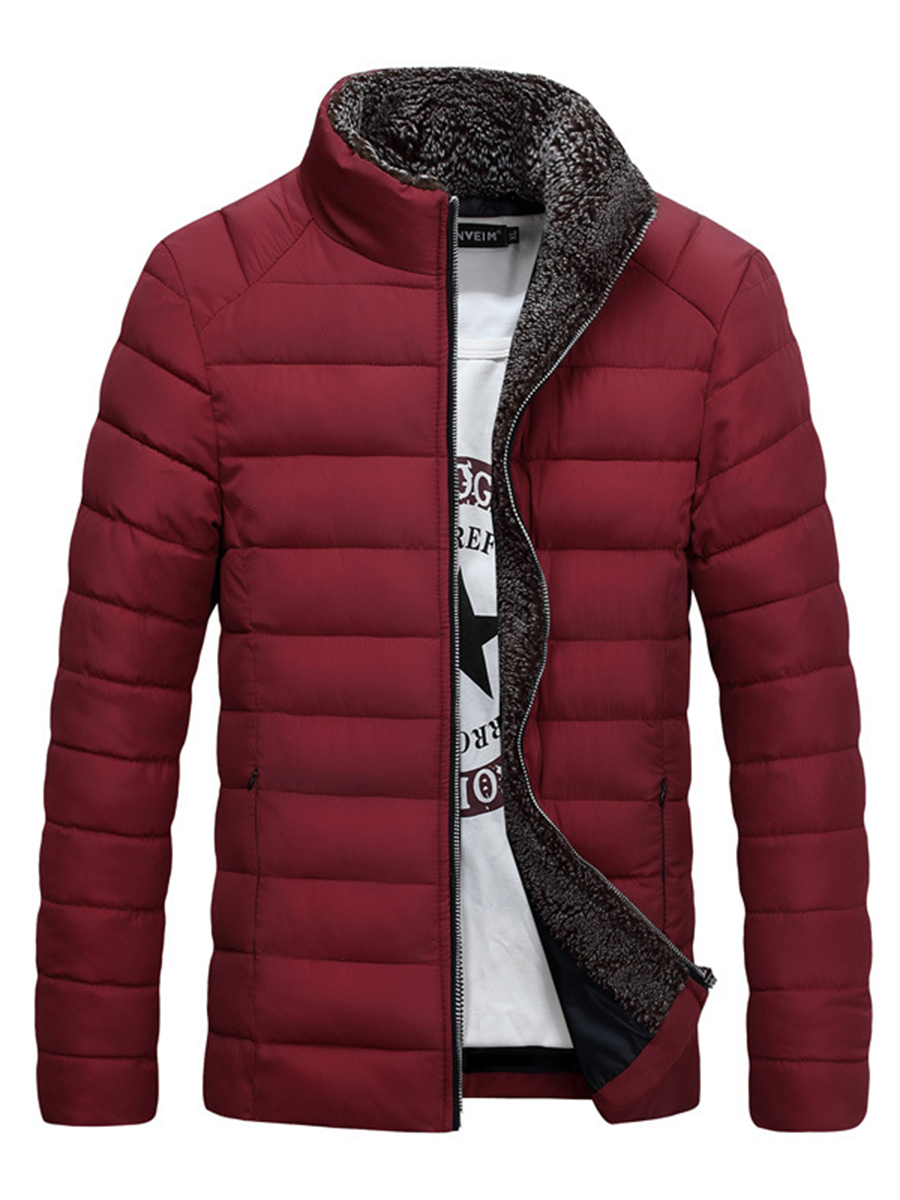 Stand Collar Thicken Warm Zipper Plain Men's Winter Coat