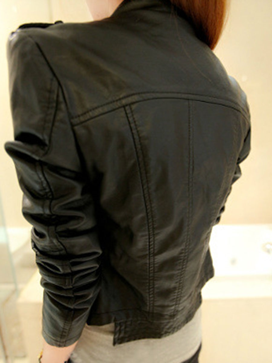 Lapel PU Short Zipper Slim Women's Jacket