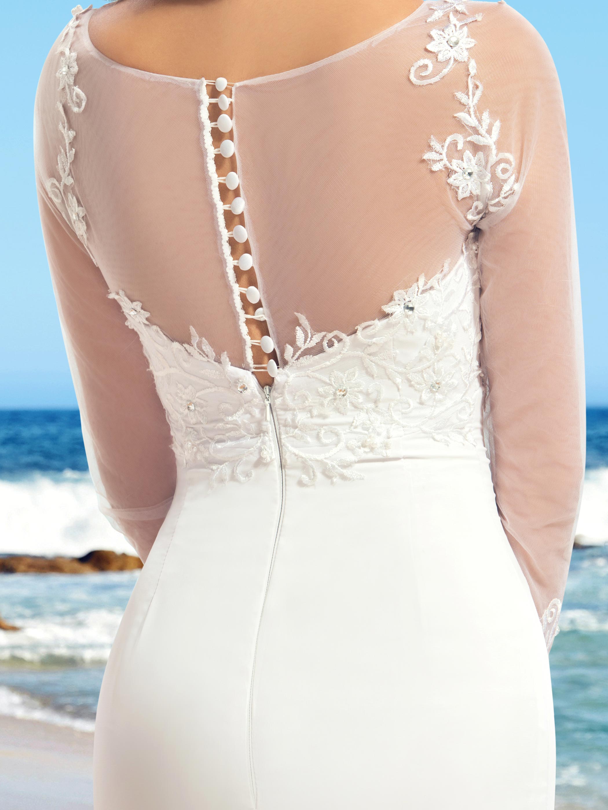 Sequins Appliques Beach Wedding Dress with Long Sleeve