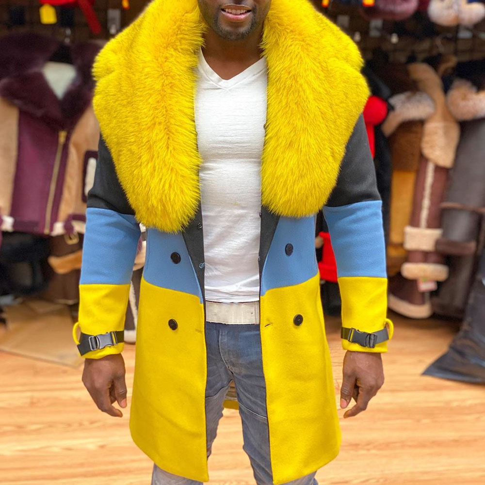 Color Block Patchwork Mid-Length Winter Men's Coat