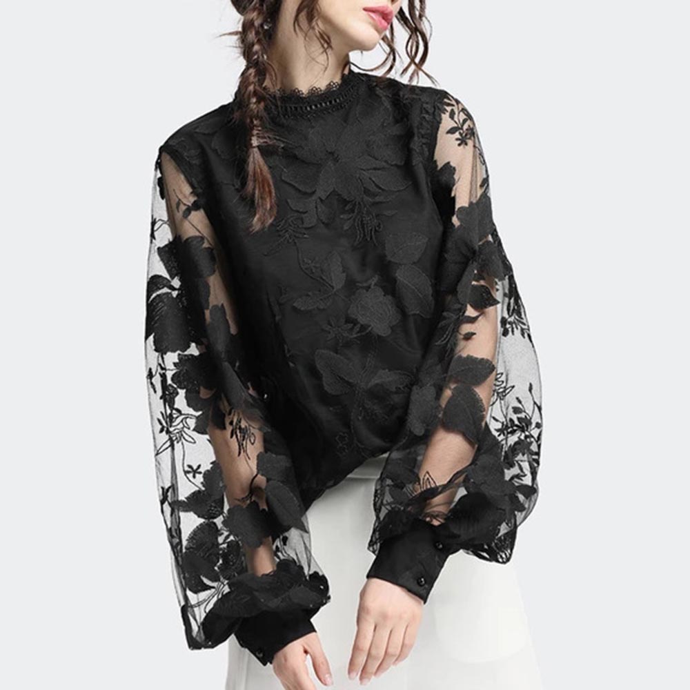 Plant Puff Sleeve Lace Standard Women's Blouse