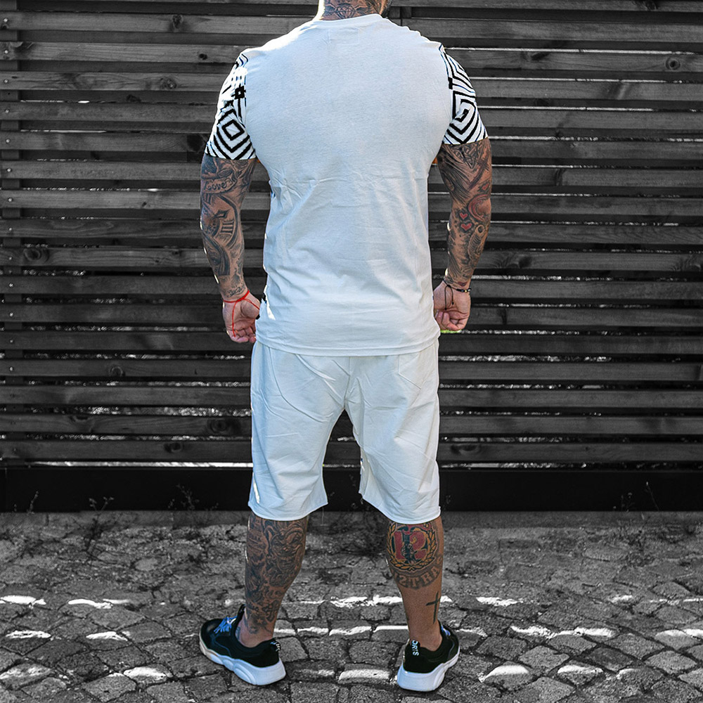Casual Geometric Print T-Shirt Summer Men's Outfit