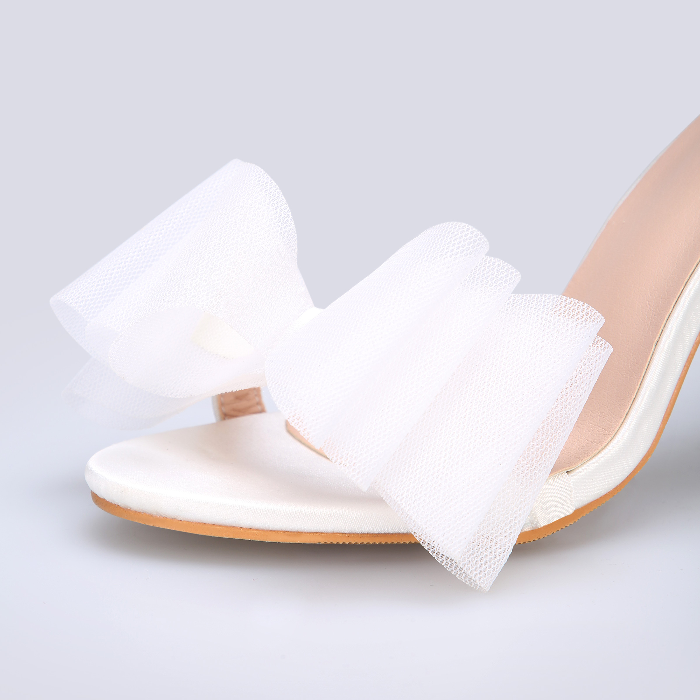 Heel Covering Buckle Round Toe Stiletto Heel Bow Prom Sandals