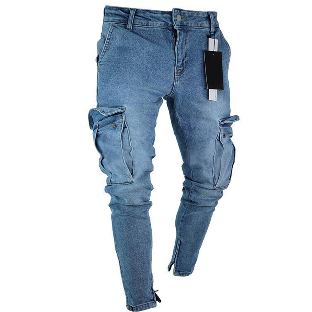 Plain Worn Pencil Pants European Men's Jeans