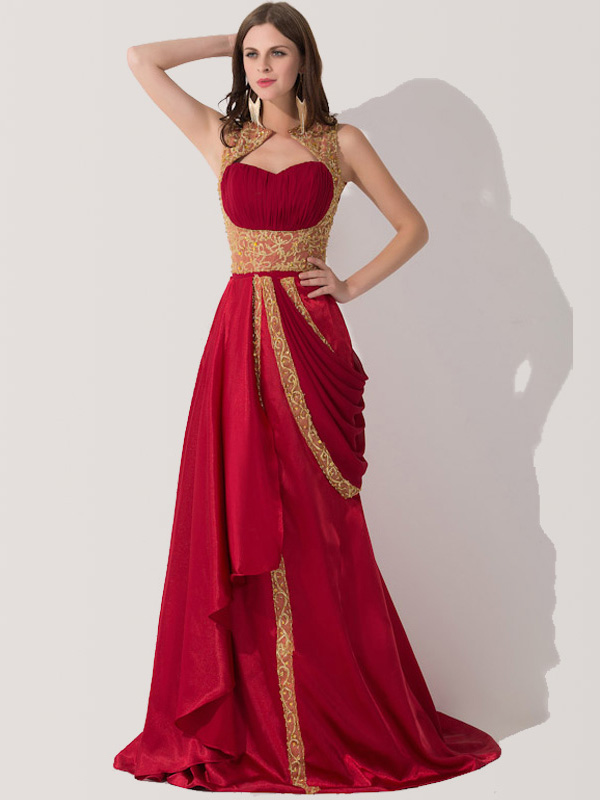 Draped Appliques Beading Vintage Evening Dress