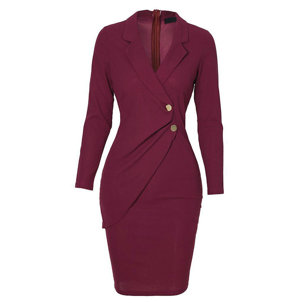 Lapel Asymmetric Long Sleeve Above Knee Fall Women's Dress