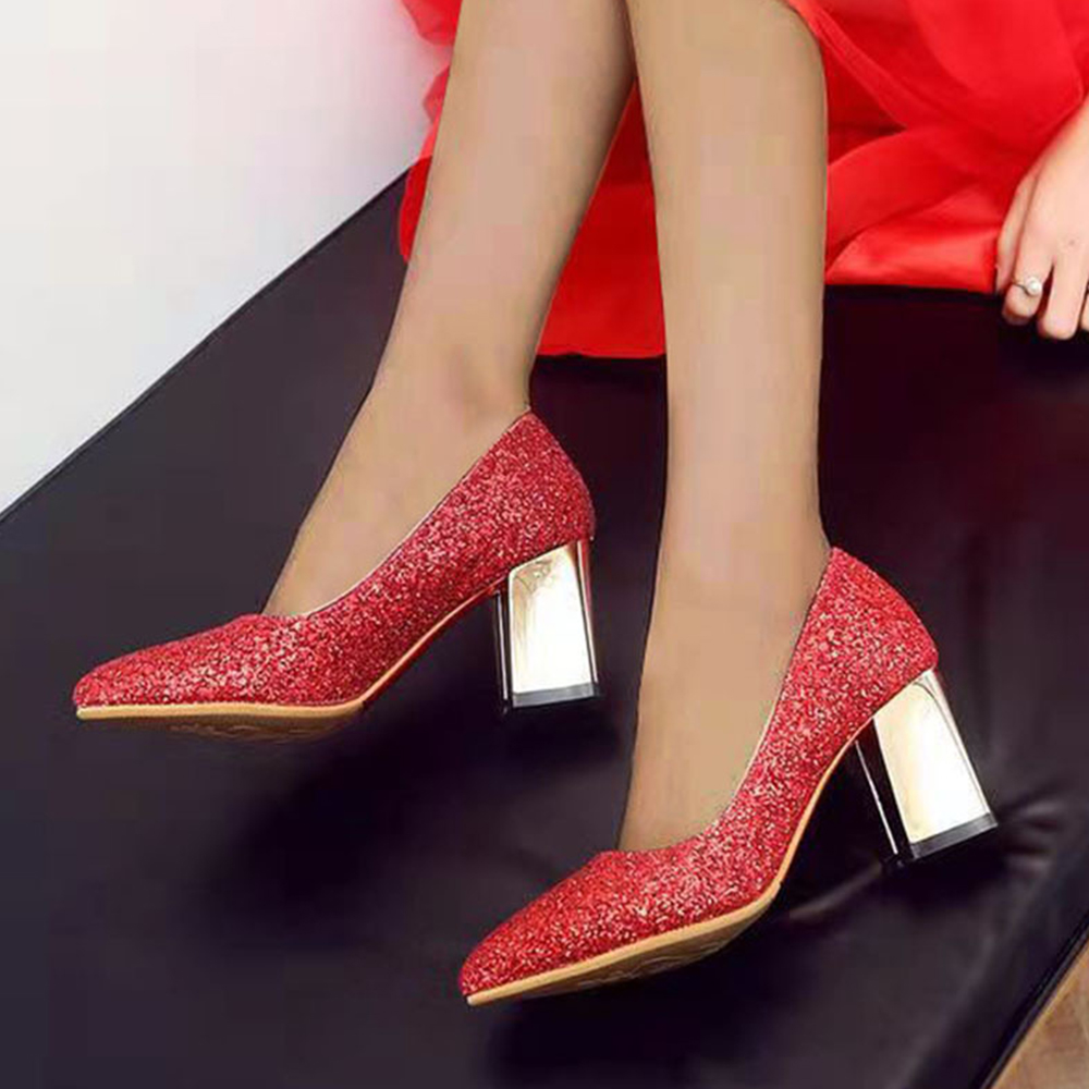 Chunky Heel Slip-On Pointed Toe Western Thin Shoes