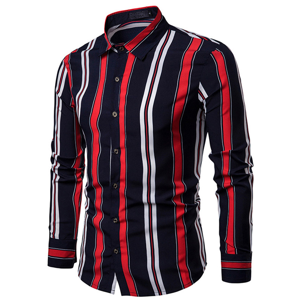 Print Casual Stripe Lapel Men's Shirt