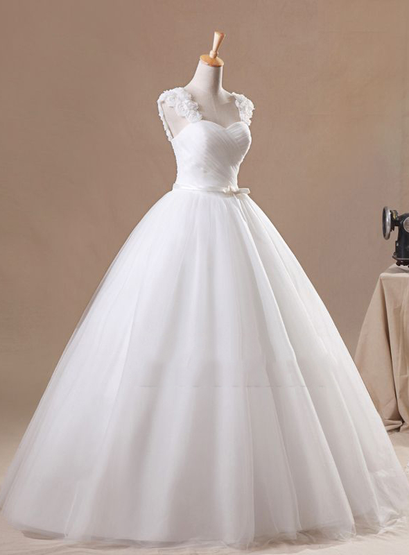 Bowknot Pleats Lace-Up Ball Gown Wedding Dress 2021