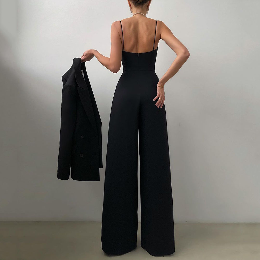 Full Length Backless Fashion Plain Slim Women's Jumpsuit