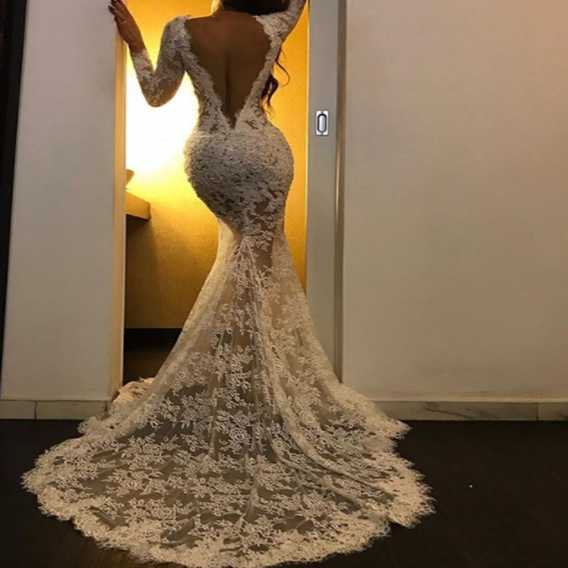 Sexy Split-Front Mermaid Long Sleeves Wedding Dress