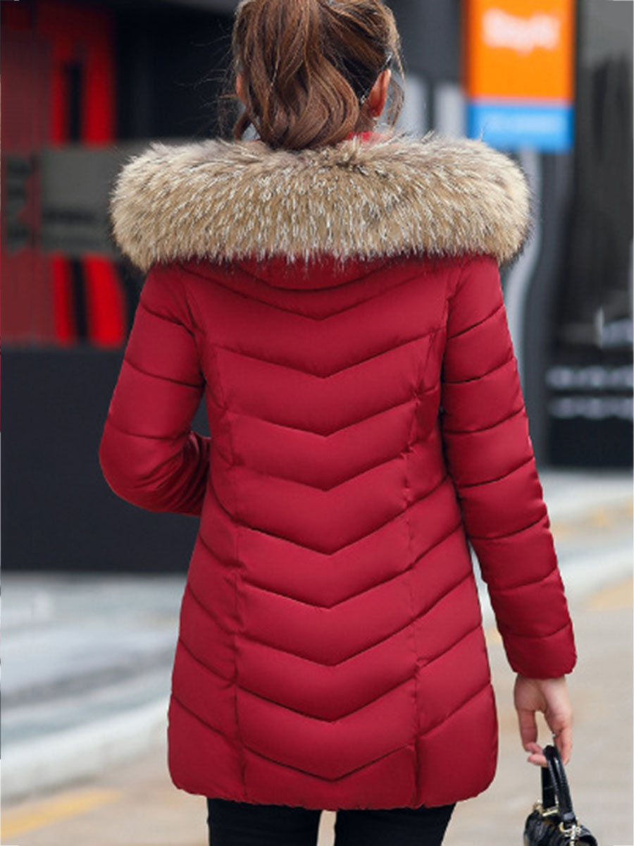 Slim Faux Fur Hooded Women's Cotton Padded Jacket