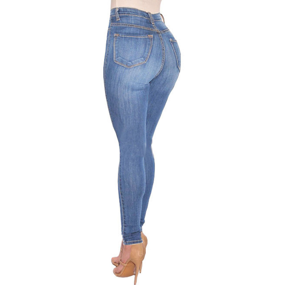 Button Pencil Pants Plain High-Waist Women's Jeans