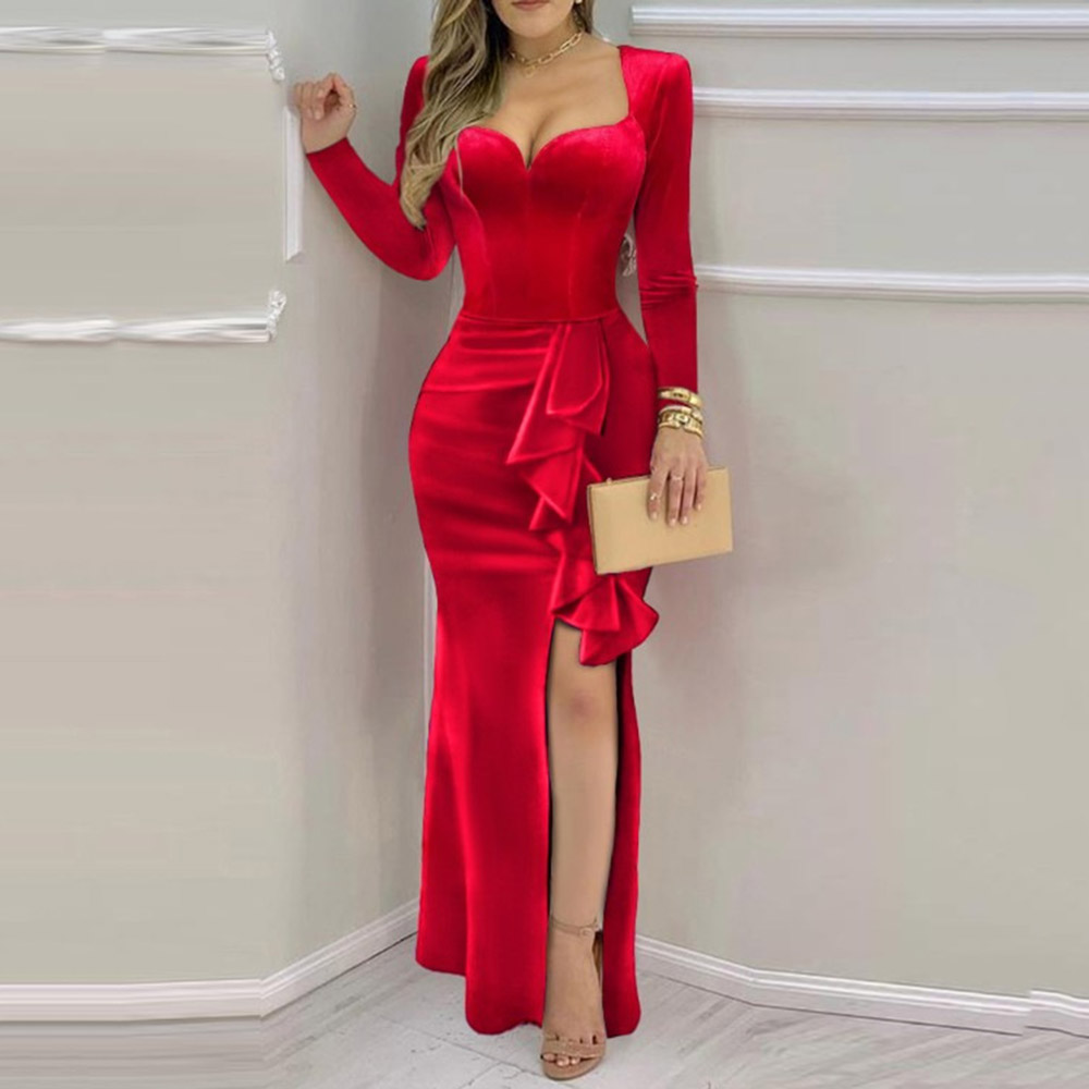 Asymmetric Long Sleeve Floor-Length Pullover Women's Dress