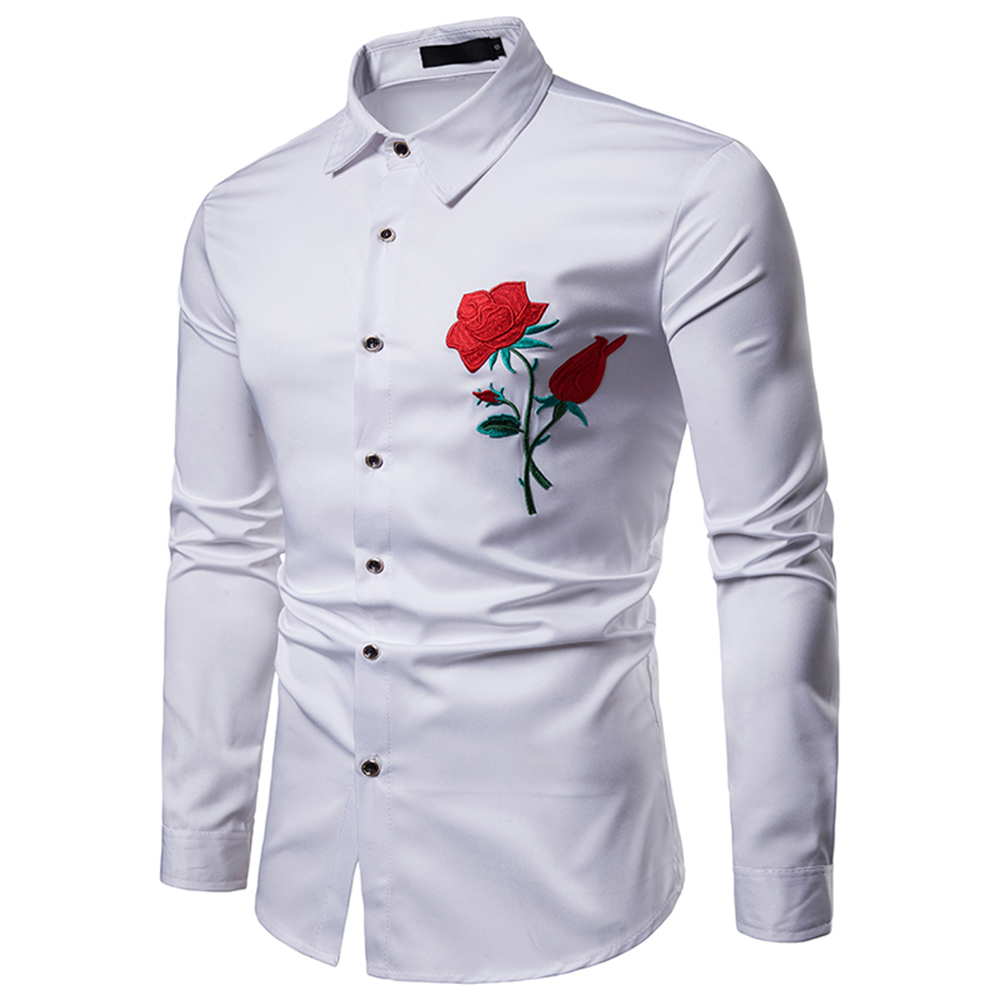 Rose Print Lapel Plain Men's Shirt