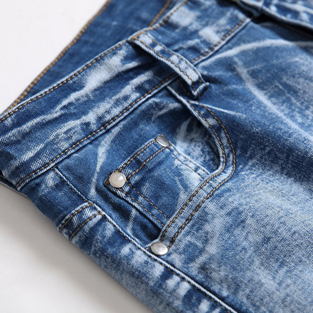 Worn Straight Zipper Denim Men's Jeans