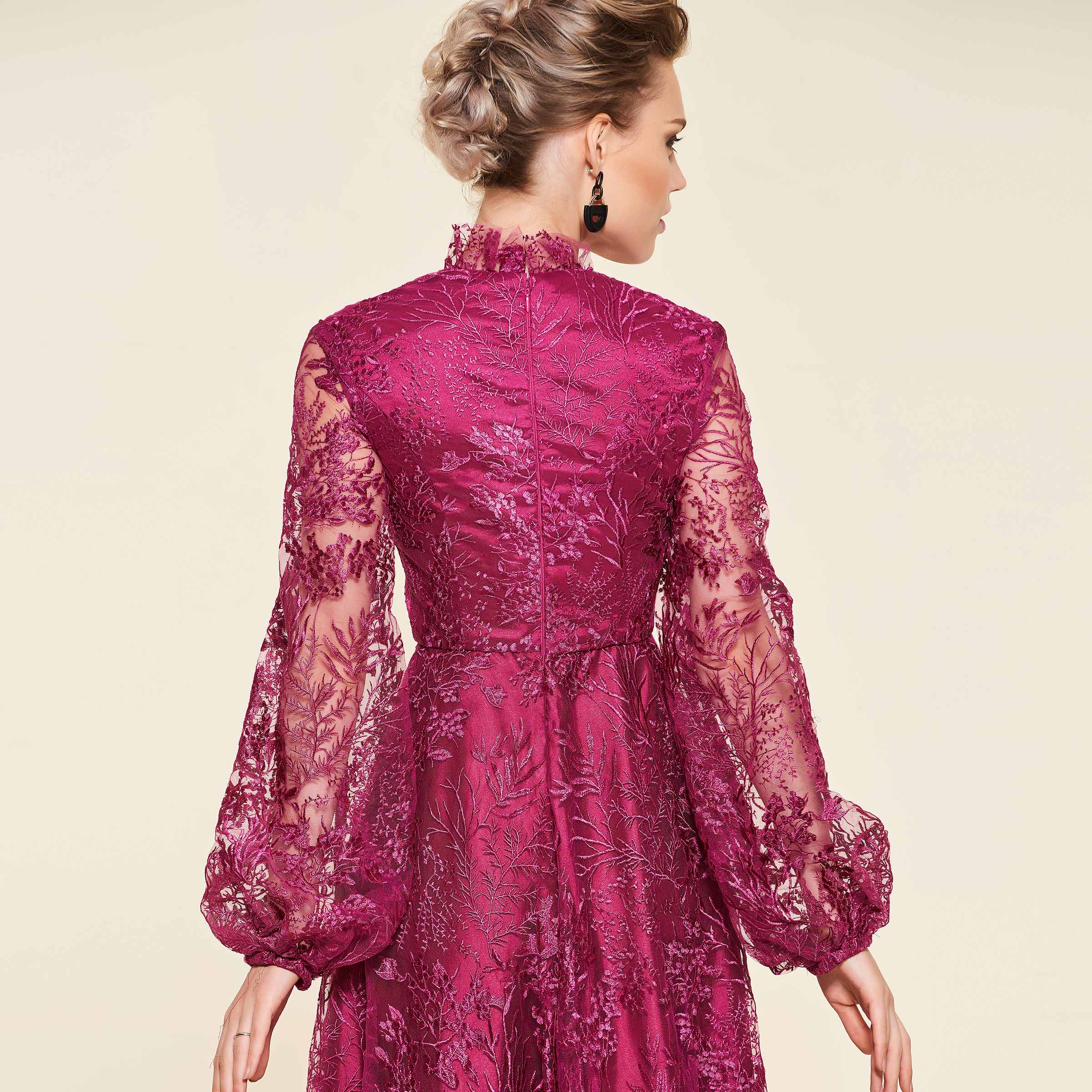 Empire Waist Lace Mother of the Bride Dress with Long Sleeves