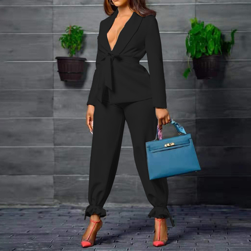 Lace-Up Blazer Fashion Ankle Length Women's Suit