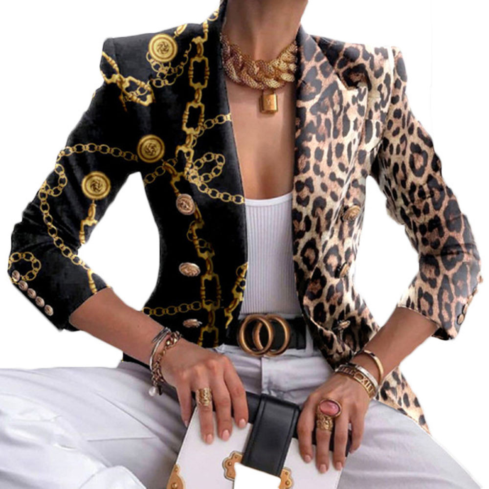 Floral Notched Lapel Long Sleeve Double-Breasted Regular Women's Casual Blazer