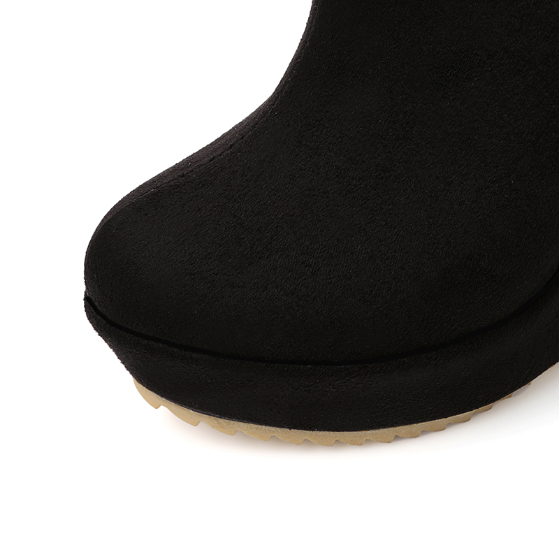Wedge Heel Round Toe Suede Side Zipper Women's Ankle Boots