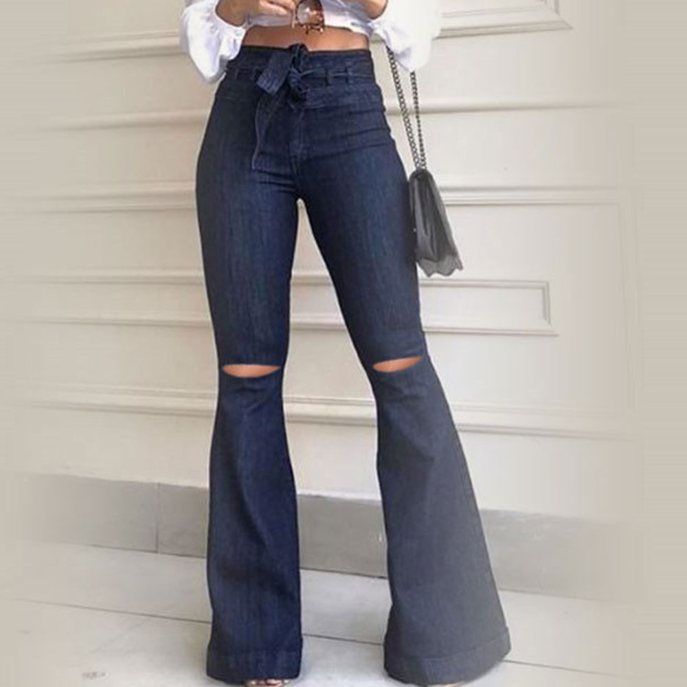 Regular Hole Bellbottoms Slim Women's Jeans