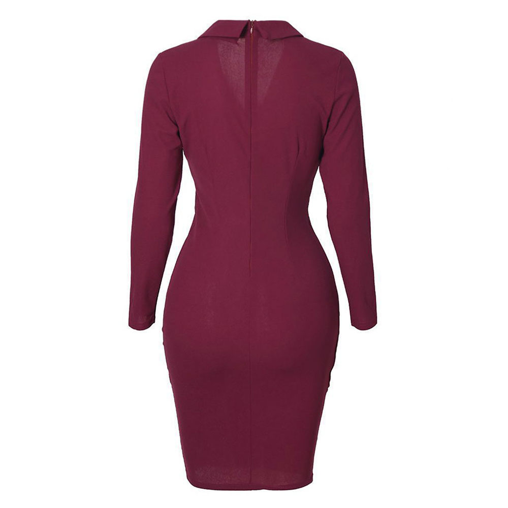 Lapel Asymmetric Long Sleeve Above Knee Fall Women's Dress