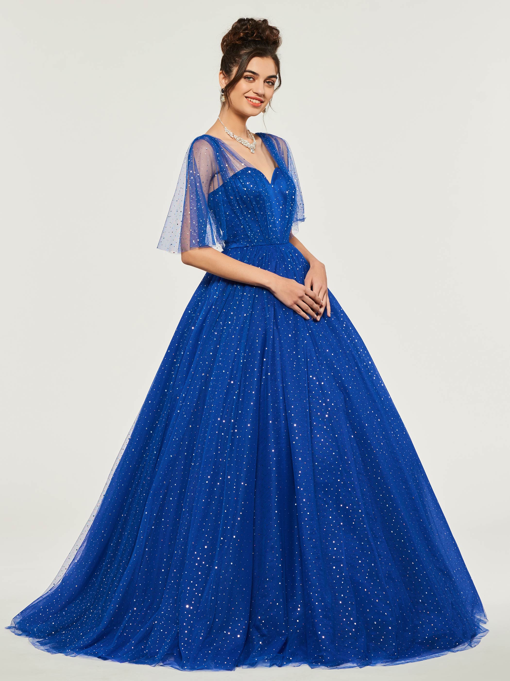 Sweetheart Sleeves Royal Blue Quinceanera Dress