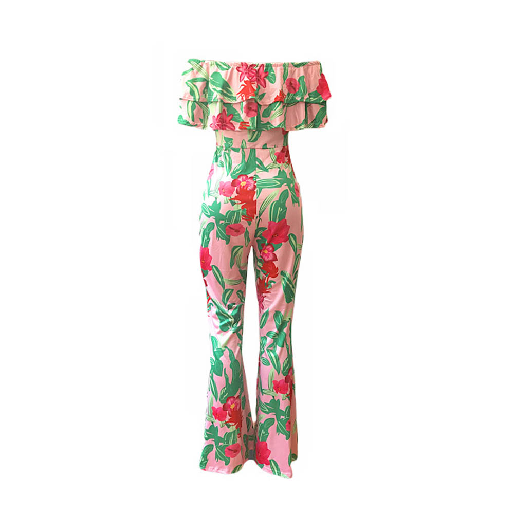African Fashion Falbala Fashion Floral Full Length Bellbottoms Women's Jumpsuit