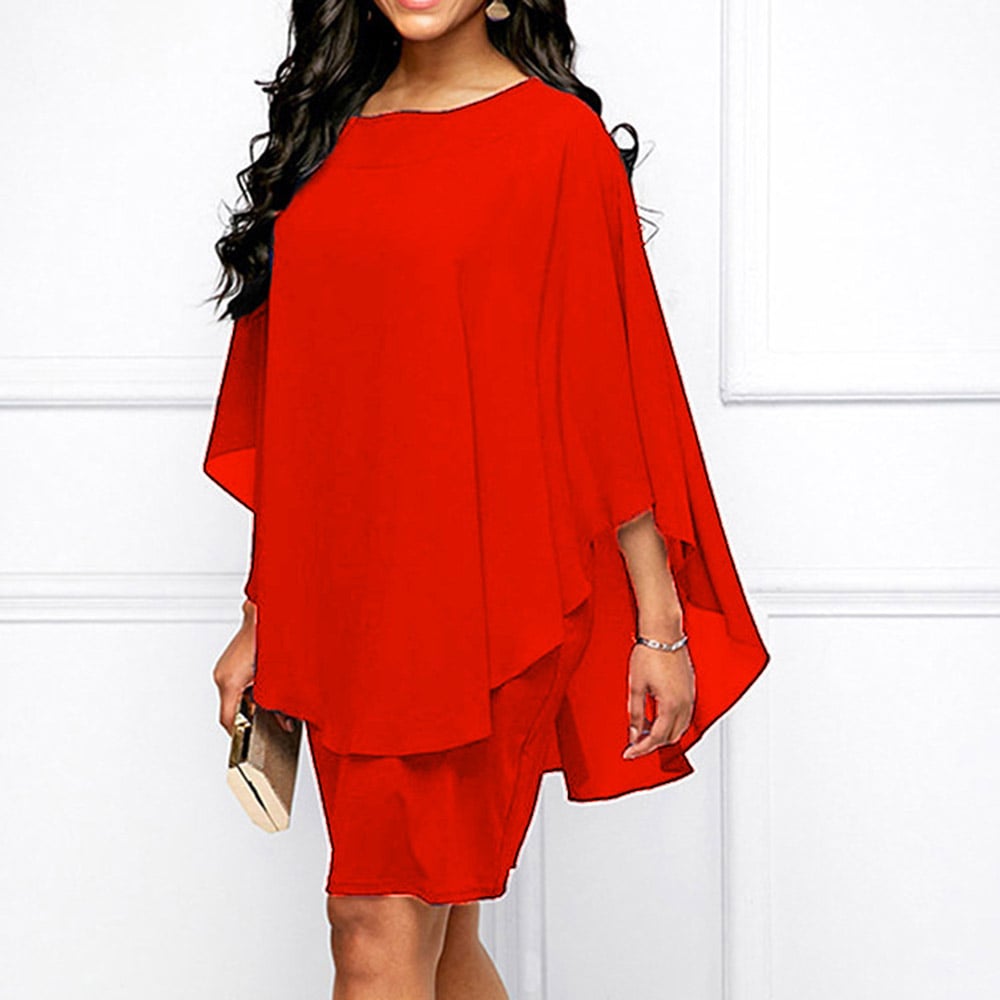 Plus Size Round Neck Patchwork Long Sleeve Above Knee Pullover Women's Dress