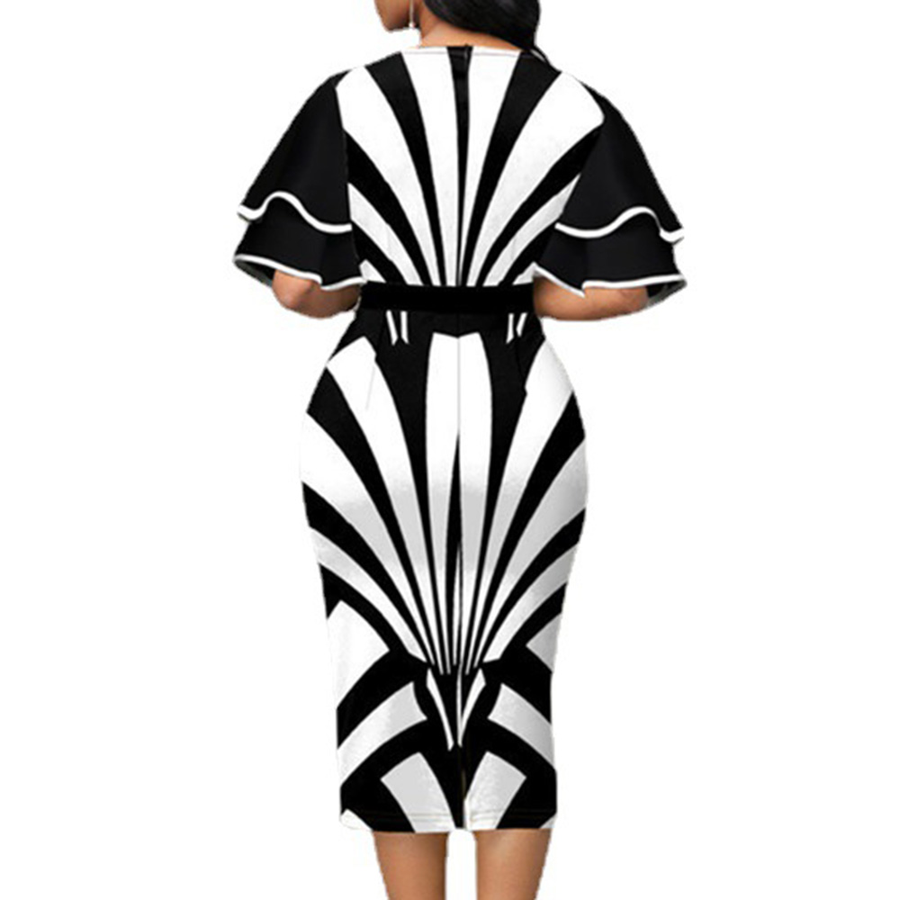 Falbala Half Sleeve Mid-Calf Round Neck Ruffle Sleeve Women's Dress