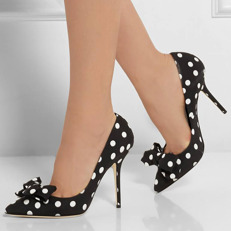 Pointed Toe Slip-On Stiletto Heel Polka Dots Women's Pumps