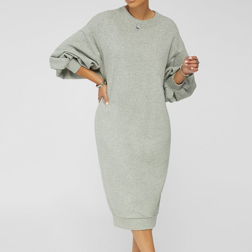 Plus Size Round Neck Mid-Calf Three-Quarter Sleeve Bodycon Women's Dress