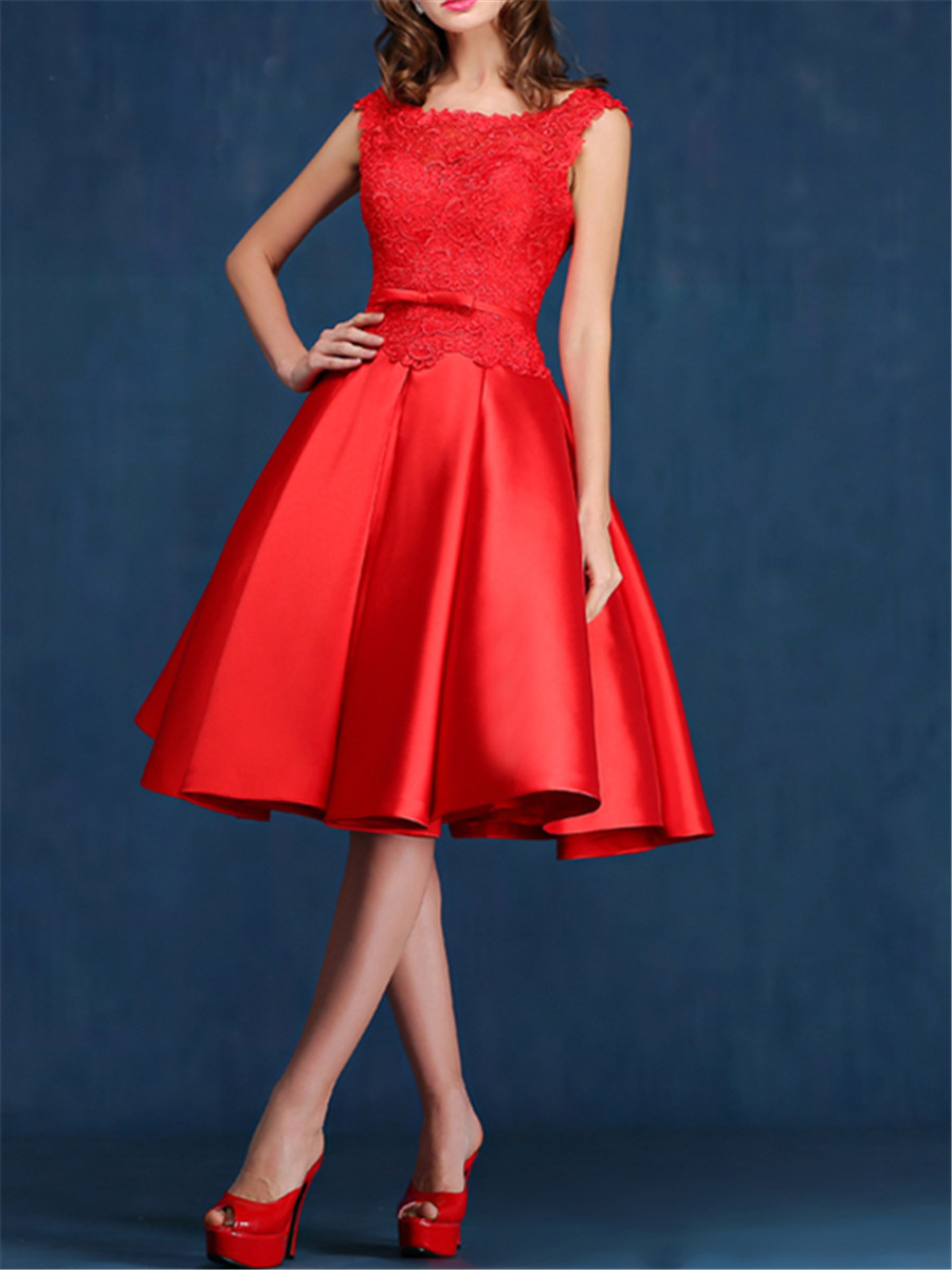 Tbdress A-Line Scoop Neck Lace Knee-Length Prom Dress
