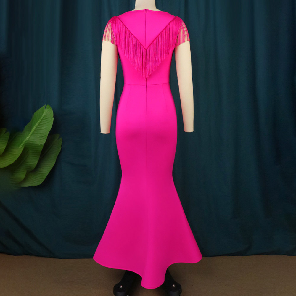 V-Neck Short Sleeve See-Through Floor-Length Pullover Women's Dress