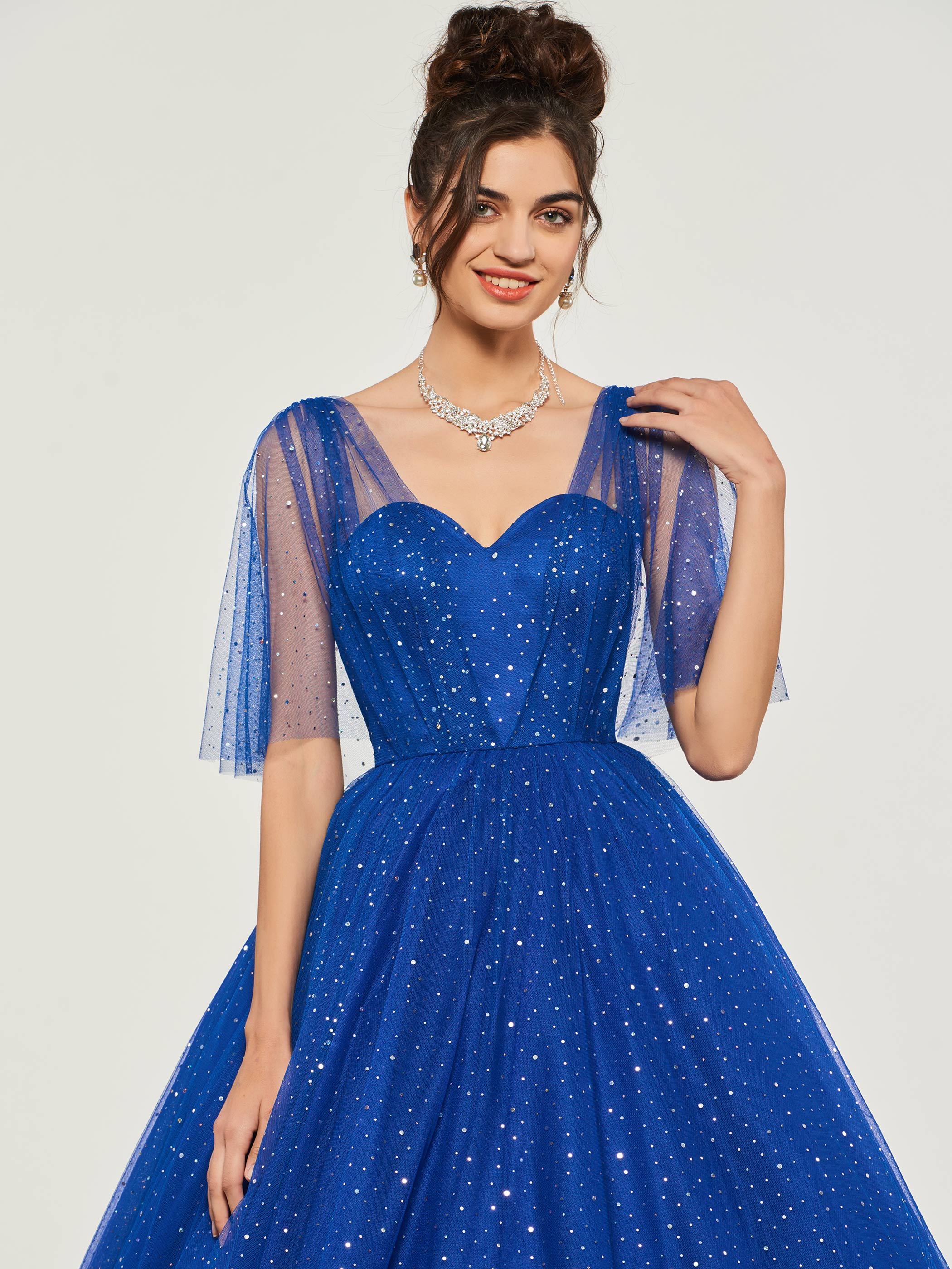 Sweetheart Sleeves Royal Blue Quinceanera Dress