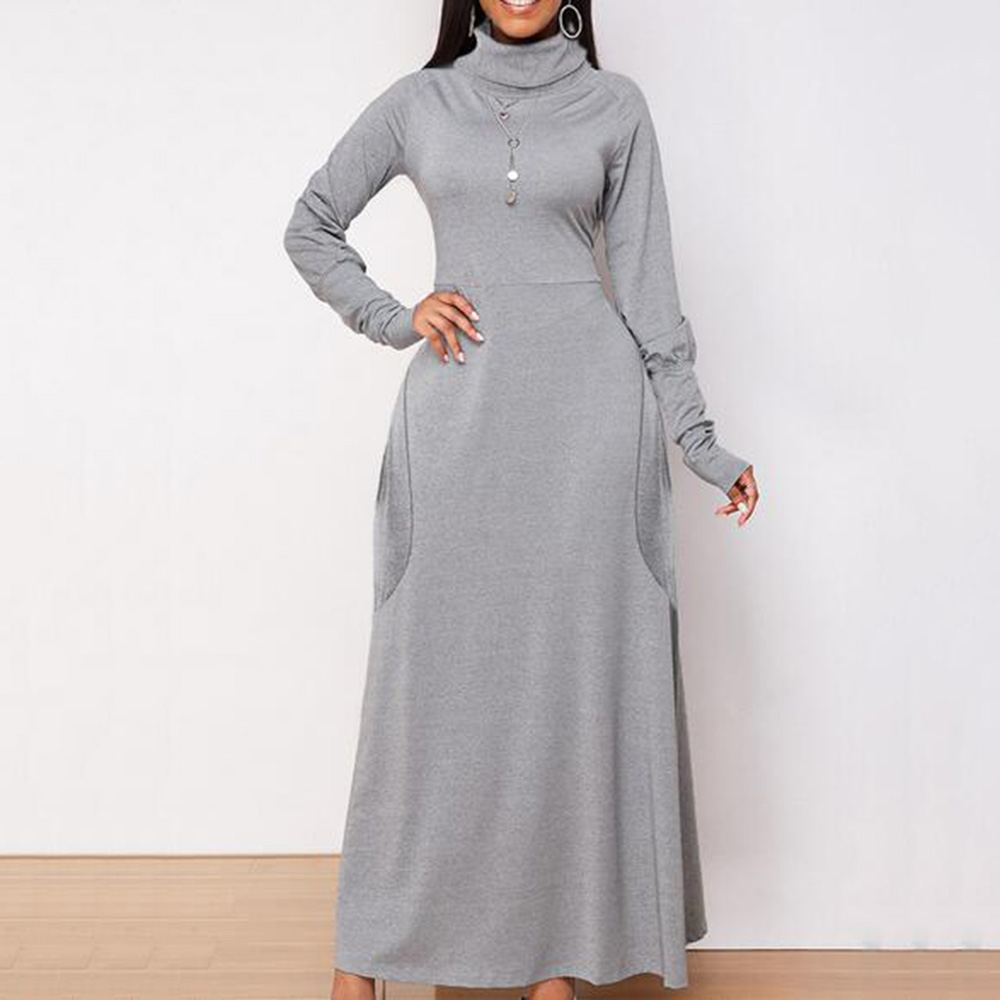 Turtleneck Floor-Length Long Sleeve Regular Women's Dress