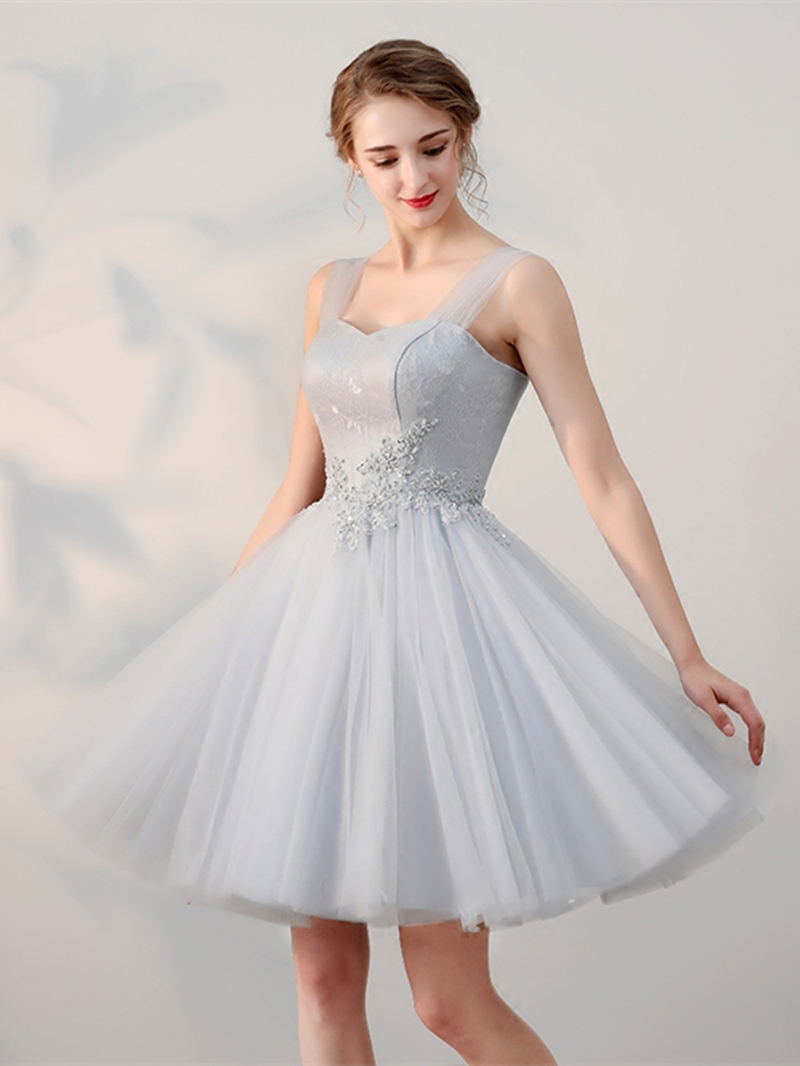 A-Line Appliques Beading Lace Straps Short Homecoming Dress