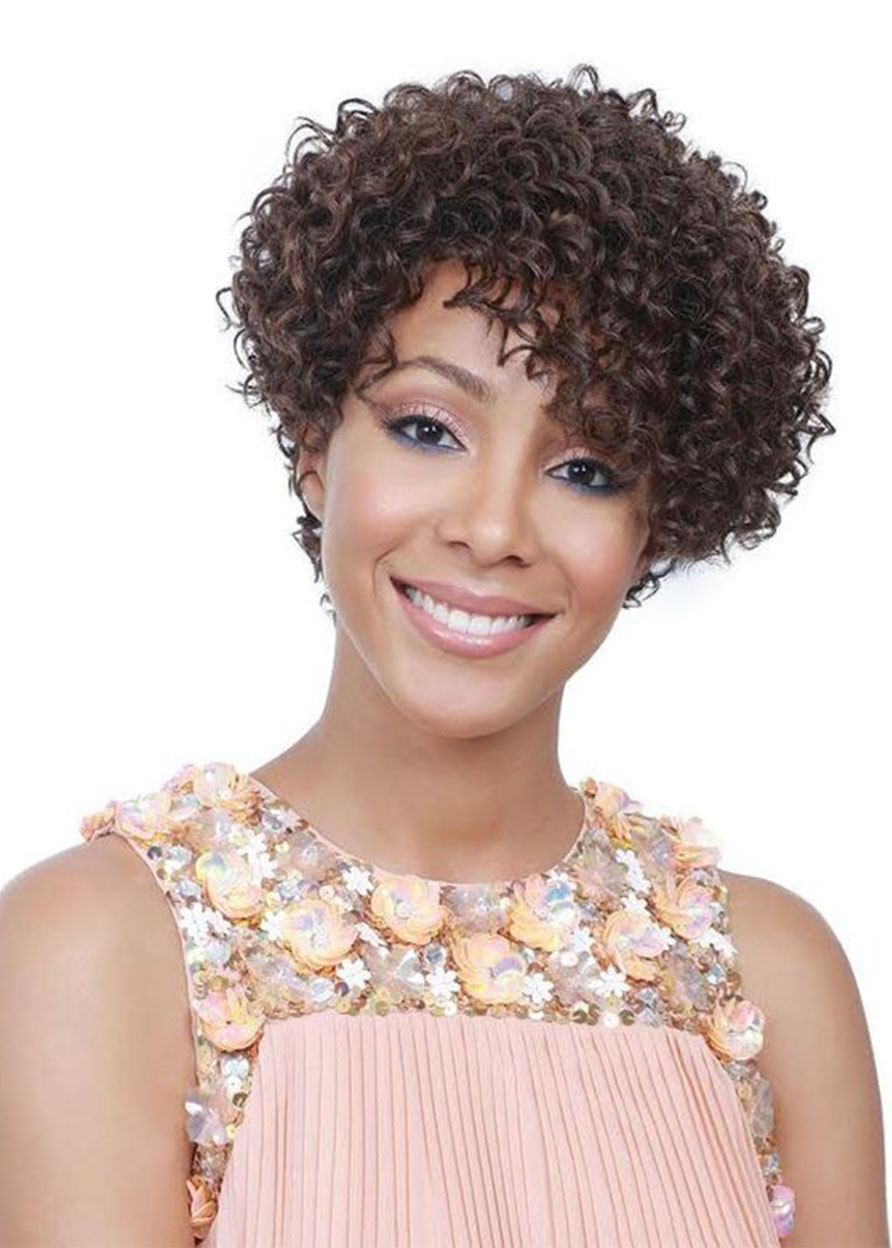 Sweet Women's Short Kinky Curly Synthetic Hair Lace Front Cap Wigs 14Inch