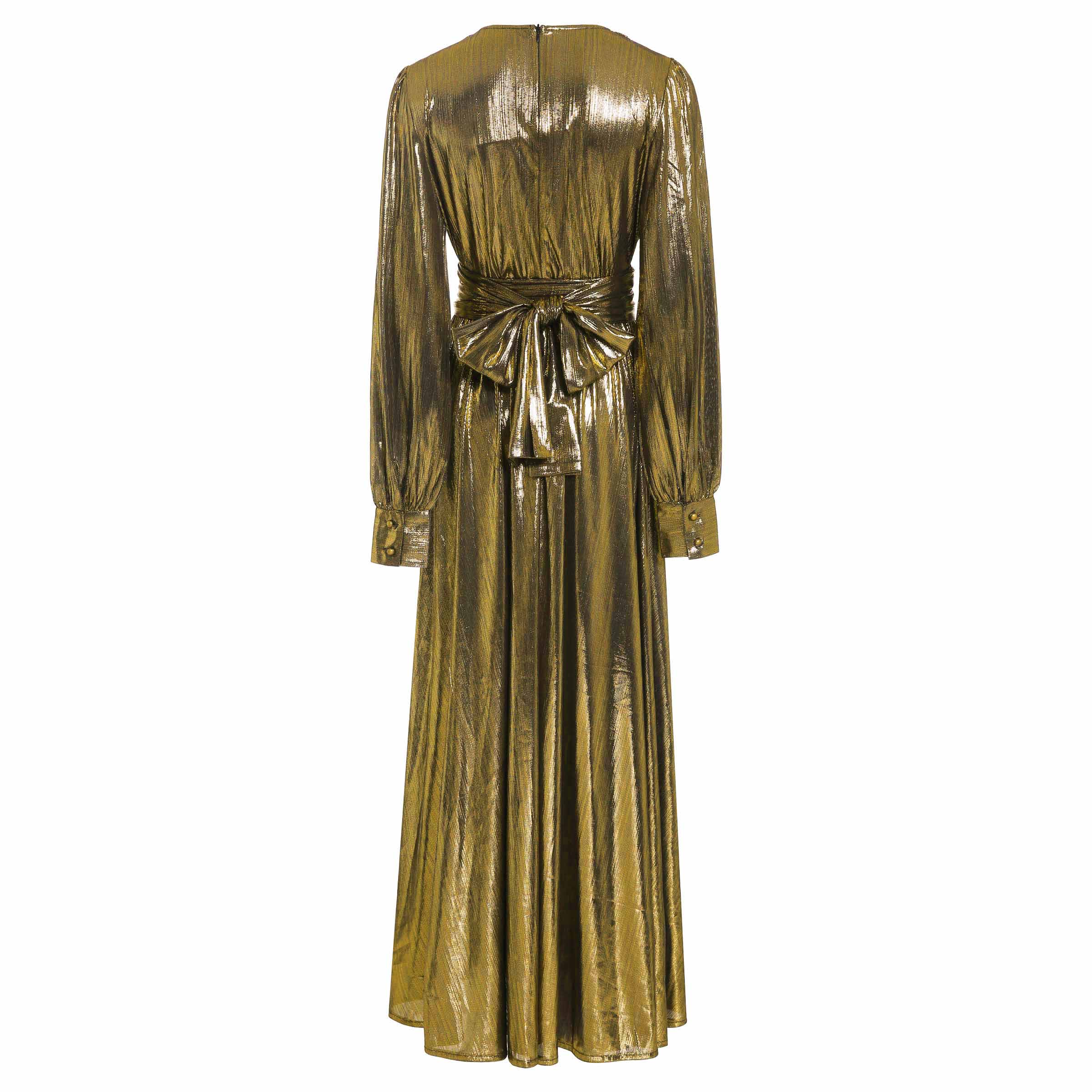 V-Neck Three-Quarter Sleeve Split Floor-Length High Waist Women's Maxi Dress