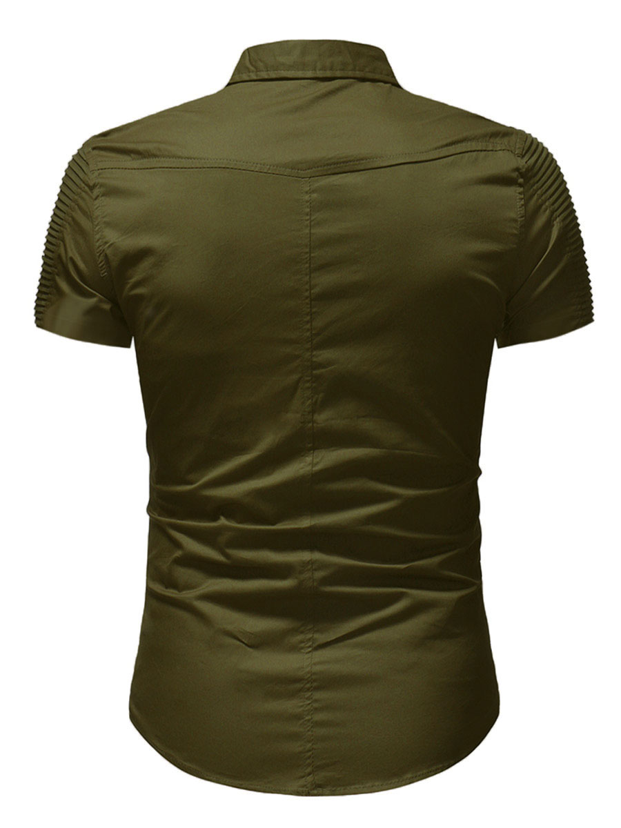 Lapel Patchwork Short Sleeve Men's Denim Shirt